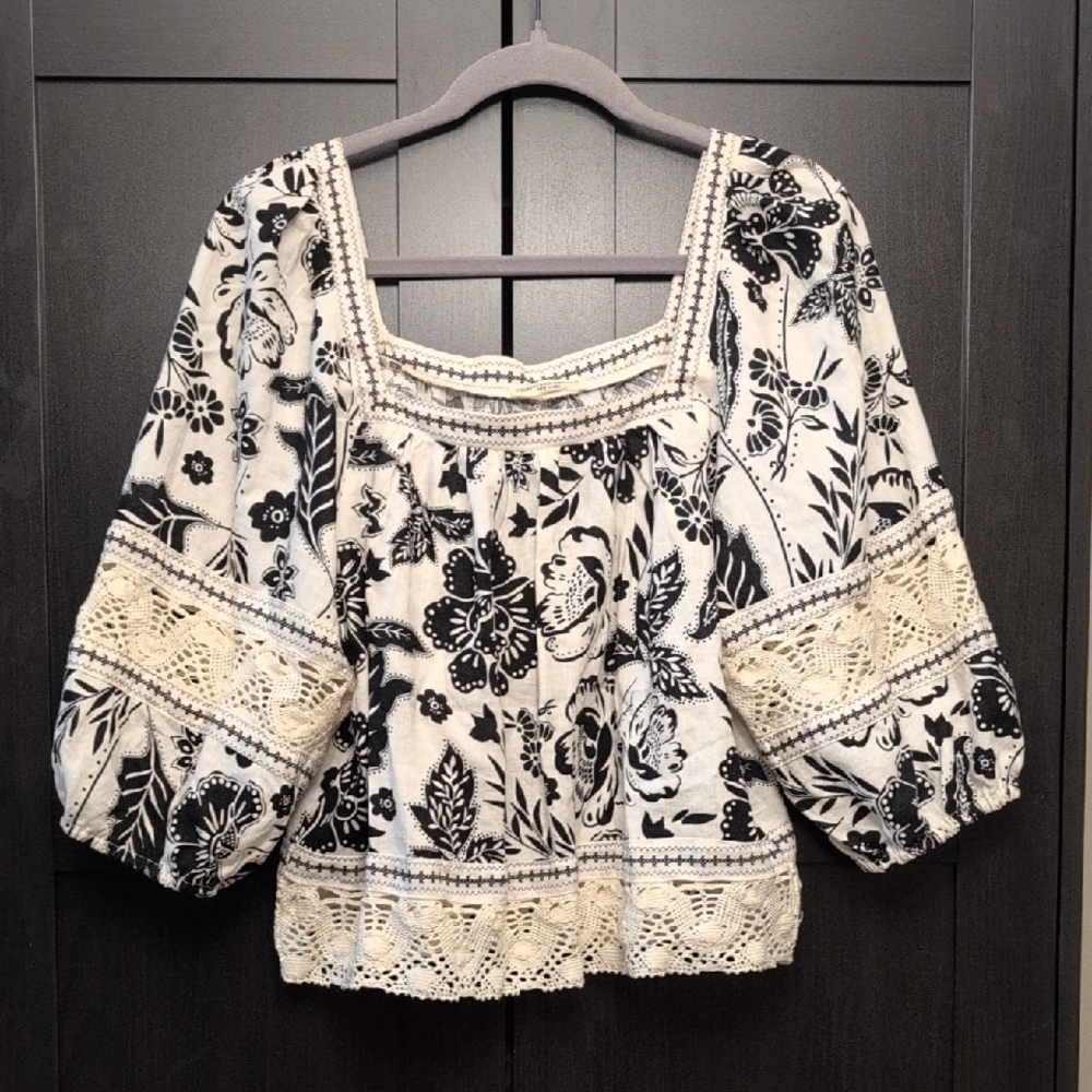 Christian Siriano Black and White Embellished Blouse